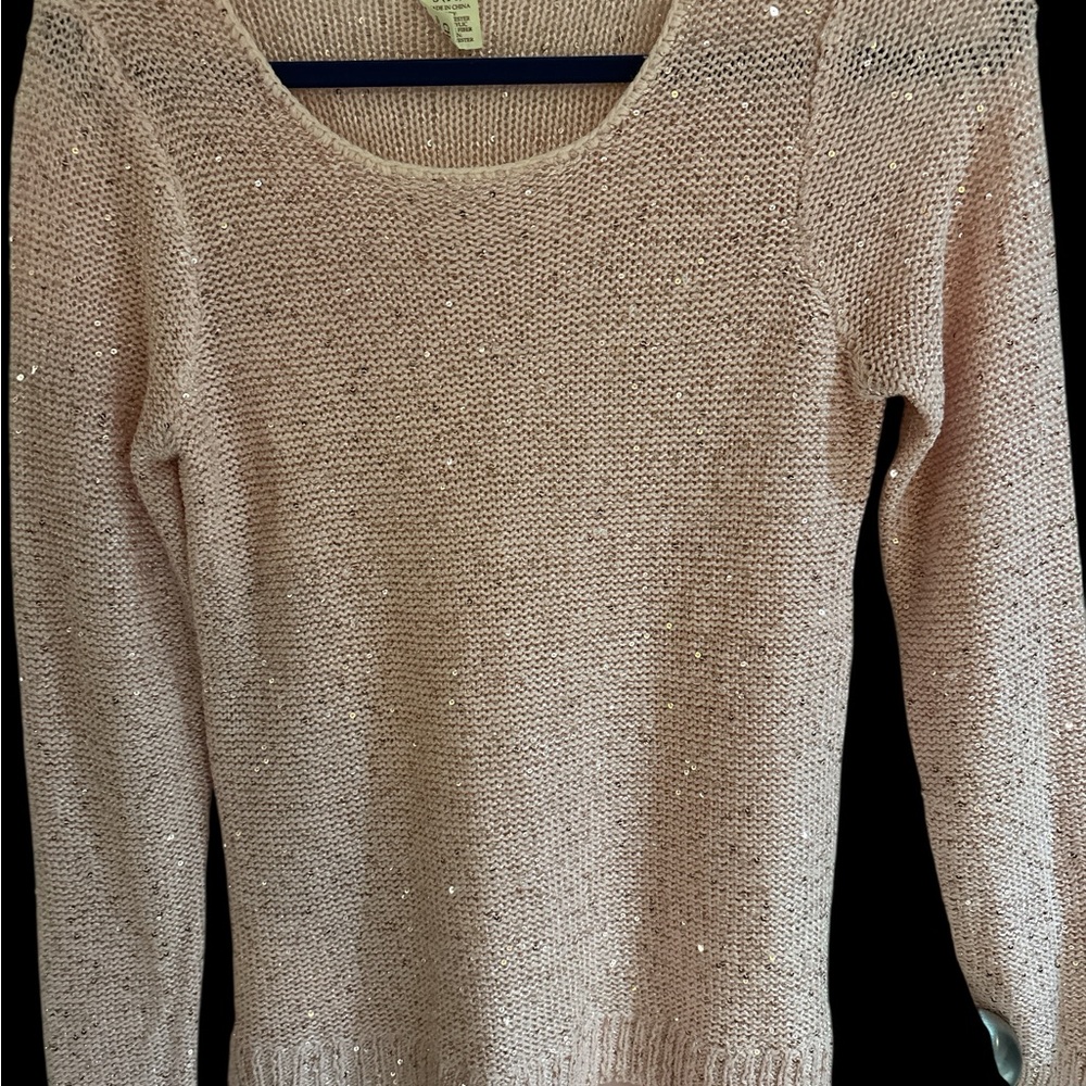 Faded Glory Pink Crew Neck Sweater,gorgeous w/sparkles. Has a sheer hem. Lovely✨